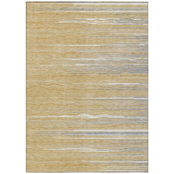 HomeRoots 597241 3 x 5 ft. Gold, Gray & Ivory Striped Washable Indoor & Outdoor Rectangle Area Rug