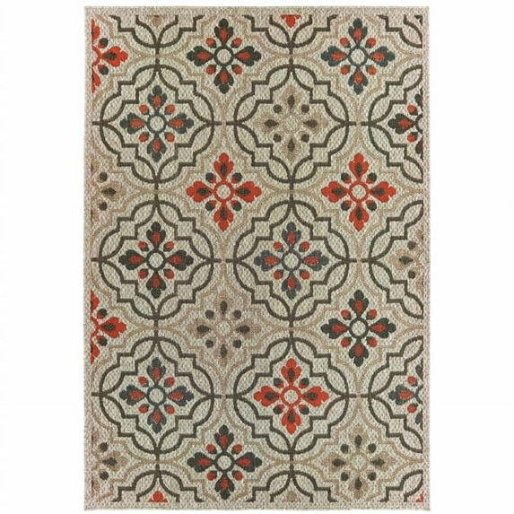 HomeRoots 3 x 5 ft. Gray Geometric Stain Resistant Indoor & Outdoor Rectangle Area Rug - Gray - 3 x 5 ft.