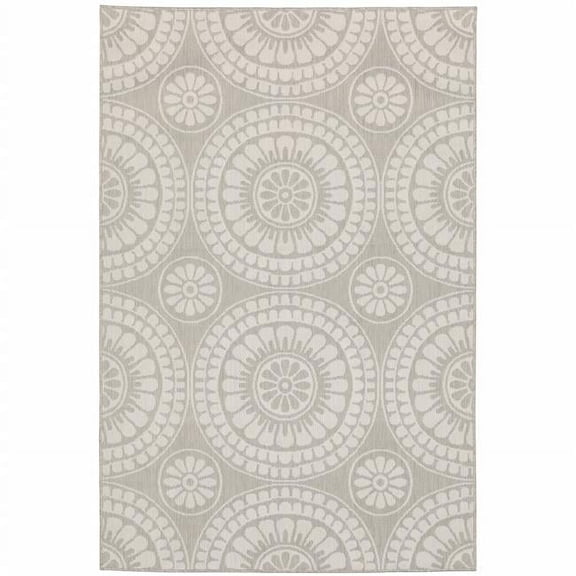 HomeRoots 3 x 5 ft. Gray Geometric Stain Resistant Indoor & Outdoor Rectangle Area Rug - Gray and Ivory - 3 x 5 ft.