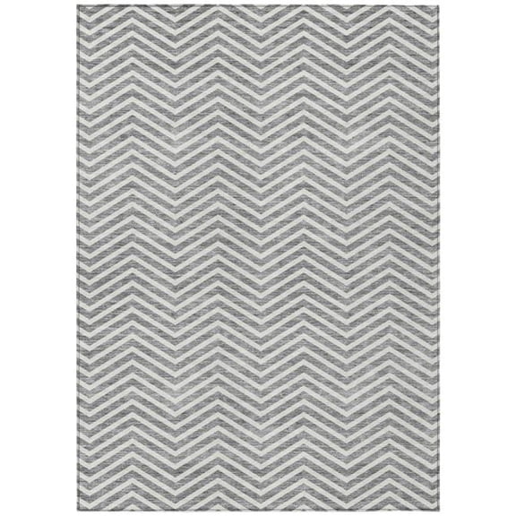 HomeRoots 596267 3 x 5 ft. Gray & Ivory Chevron Washable Indoor & Outdoor Rectangle Area Rug