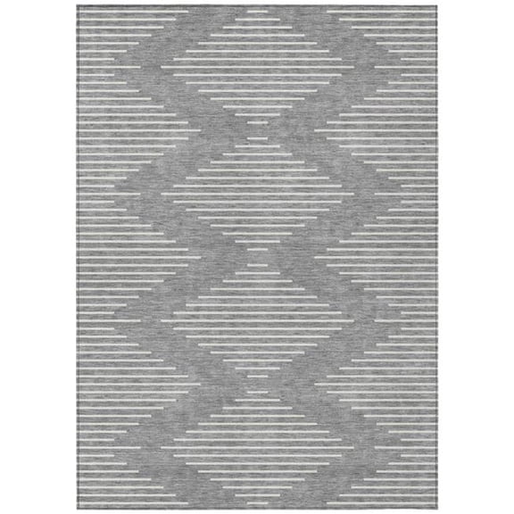 HomeRoots 598574 3 x 5 ft. Gray & Ivory Geometric Washable Indoor & Outdoor Rectangle Area Rug