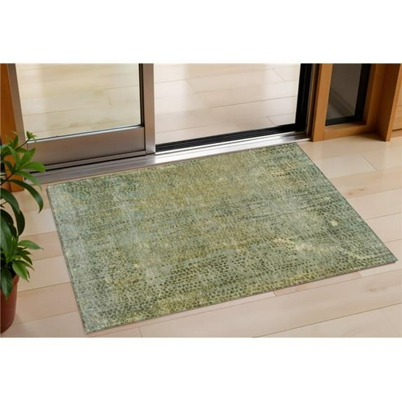 HomeRoots 631095 3 x 5 ft. Green & Ivory Abstract Washable Indoor & Outdoor Rectangle Area Rug