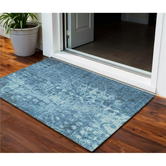 HomeRoots 576971 3 x 5 ft. Ikat Washable Indoor & Outdoor Rectangle Area Rug, Blue