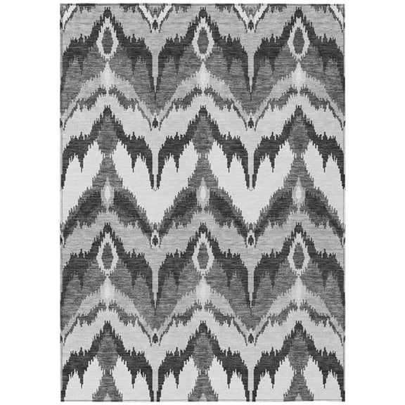 HomeRoots 584356 3 x 5 ft. Ikat Washable Indoor & Outdoor Rectangle Area Rug, Gray, Silver & Charcoal