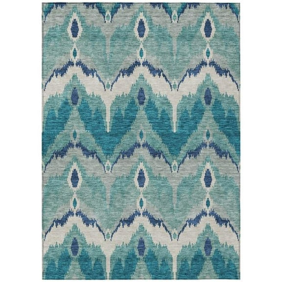 HomeRoots 584386 3 x 5 ft. Ikat Washable Indoor & Outdoor Rectangle Area Rug, Teal Blue, Navy Blue & Ivory