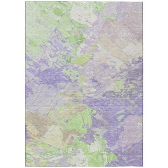 HomeRoots 618544 3 x 5 ft. Lavender, Mint Green & Beige Abstract Washable Indoor & Outdoor Rectangle Area Rug