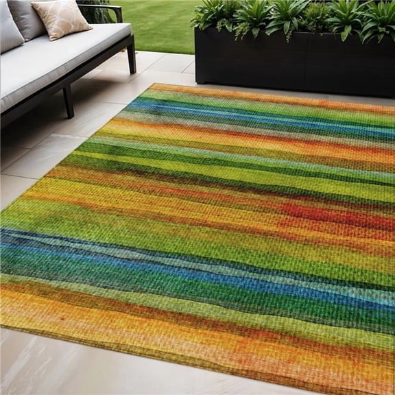 HomeRoots 631215 3 x 5 ft. Lavender Sky Blue & Beige Striped Washable Indoor & Outdoor Rectangle Area Rug