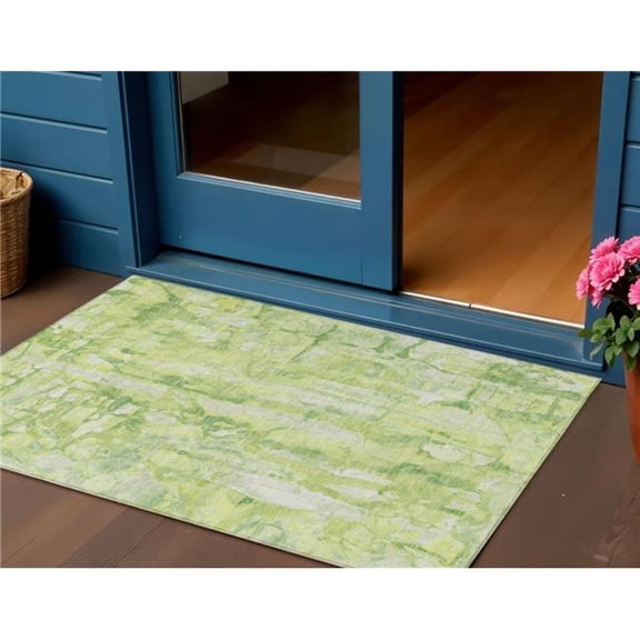 HomeRoots 632125 3 x 5 ft. Lime Green & Ivory Abstract Washable Indoor & Outdoor Rectangle Area Rug