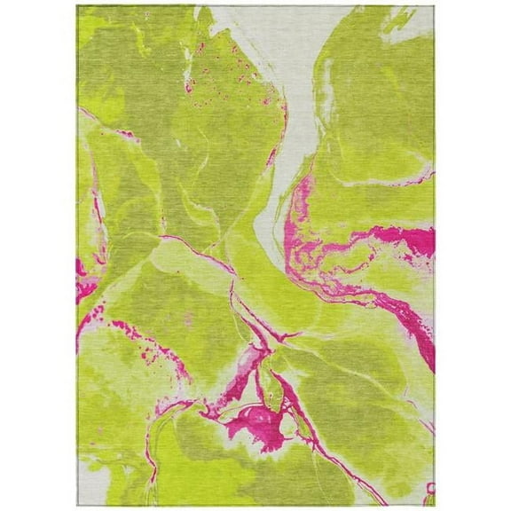 HomeRoots 597782 3 x 5 ft. Lime Green, Neon Pink & Ivory Abstract Washable Indoor & Outdoor Rectangle Area Rug