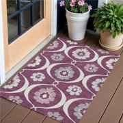 HomeRoots 589602 3 x 5 ft. Medallion Washable Indoor & Outdoor Rectangle Area Rug, Eggplant, Ivory & Gray