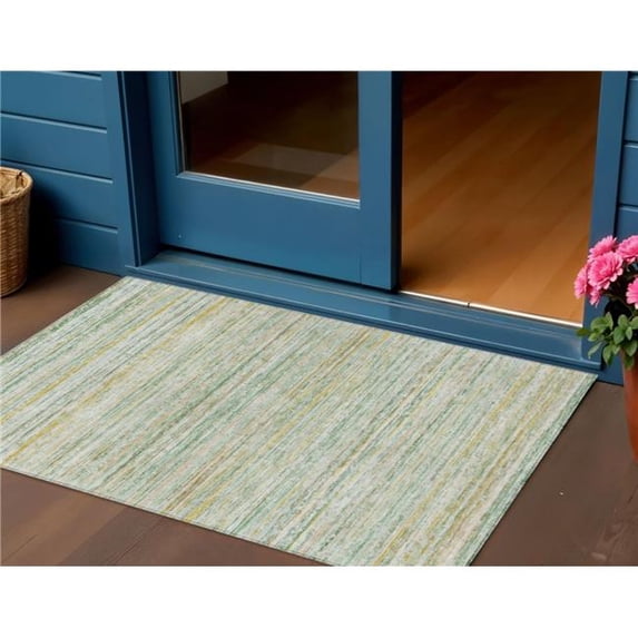 HomeRoots 607962 3 x 5 ft. Mint Green Striped Washable Indoor & Outdoor Rectangle Area Rug