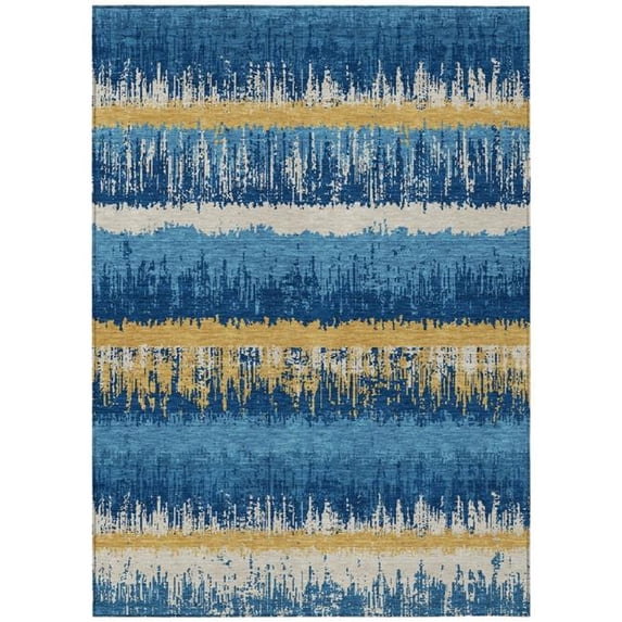 HomeRoots 598370 3 x 5 ft. Navy Blue, Gold & Ivory Striped Washable Indoor & Outdoor Rectangle Area Rug