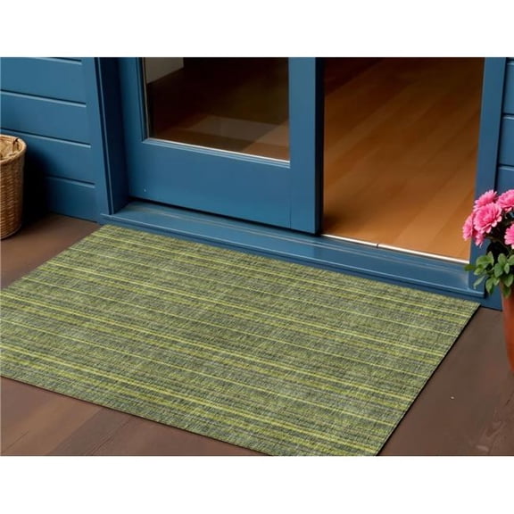 HomeRoots 615061 3 x 5 ft. Olive Green & Lime Green Striped Washable Indoor & Outdoor Rectangle Area Rug