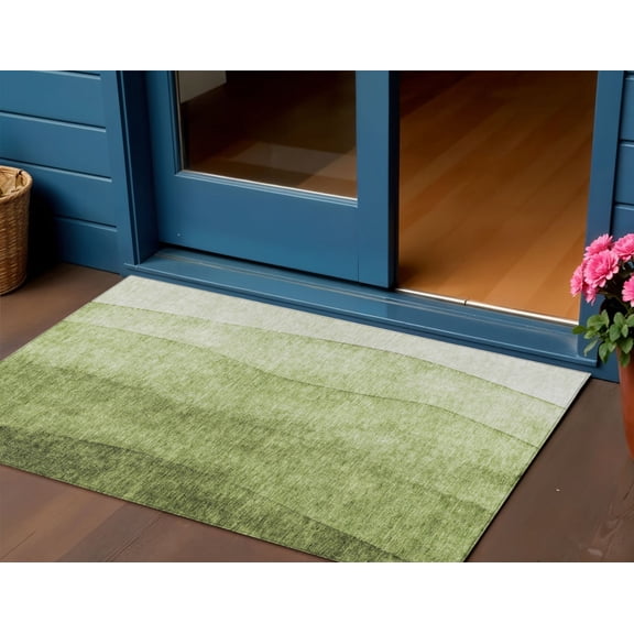 HomeRoots 579120 3 x 5 ft. Ombre Washable Indoor & Outdoor Rectangle Area Rug, Olive Green & Artichoke Green