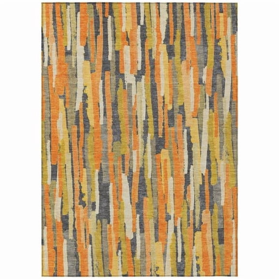 HomeRoots 609042 3 x 5 ft. Orange & Beige Striped Washable Indoor & Outdoor Rectangle Area Rug