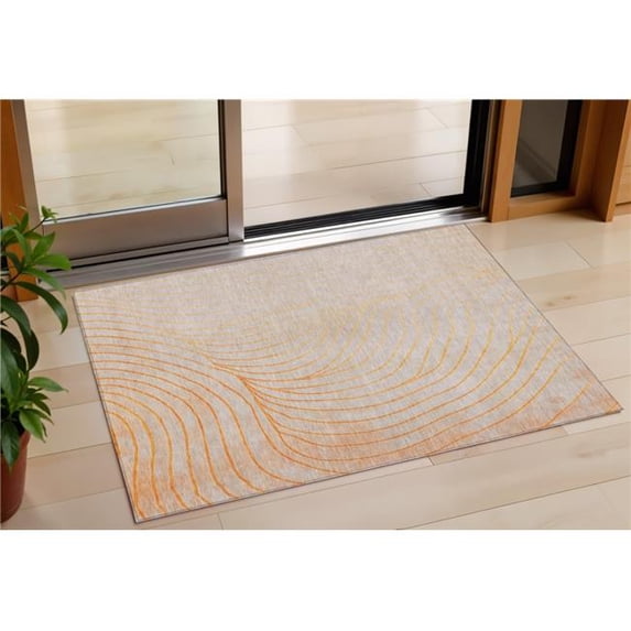 HomeRoots 631785 3 x 5 ft. Orange & Silver Abstract Washable Indoor & Outdoor Rectangle Area Rug