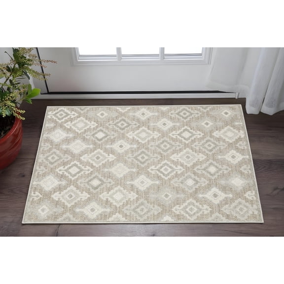 3' X 5' Beige And Gray Oriental Area Rug