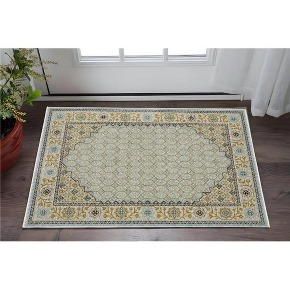 HomeRoots 575682 3 x 5 ft. Oriental Rectangle Area Rug with Fringe, Blue & Gold