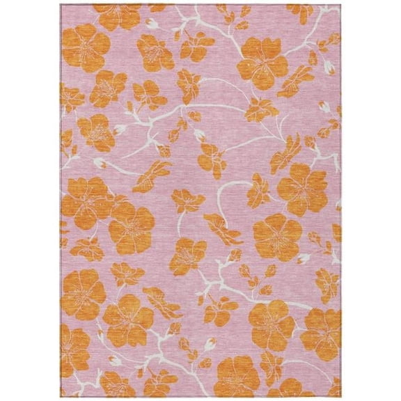 HomeRoots 600036 3 x 5 ft. Pink & Copper Floral Washable Indoor & Outdoor Rectangle Area Rug