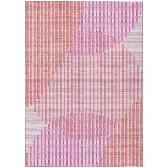 HomeRoots 597649 3 x 5 ft. Pink, Copper & Ivory Geometric Washable Indoor & Outdoor Rectangle Area Rug
