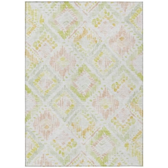 HomeRoots 603490 3 x 5 ft. Pink, Green & Beige Geometric Washable Indoor & Outdoor Rectangle Area Rug