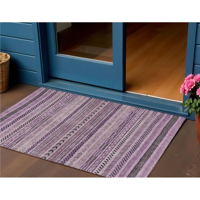 HomeRoots 615356 3 x 5 ft. Plum & Lilac Striped Washable Indoor & Outdoor Rectangle Area Rug