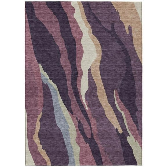 HomeRoots 600984 3 x 5 ft. Plum, Purple & Ivory Abstract Washable Indoor & Outdoor Rectangle Area Rug