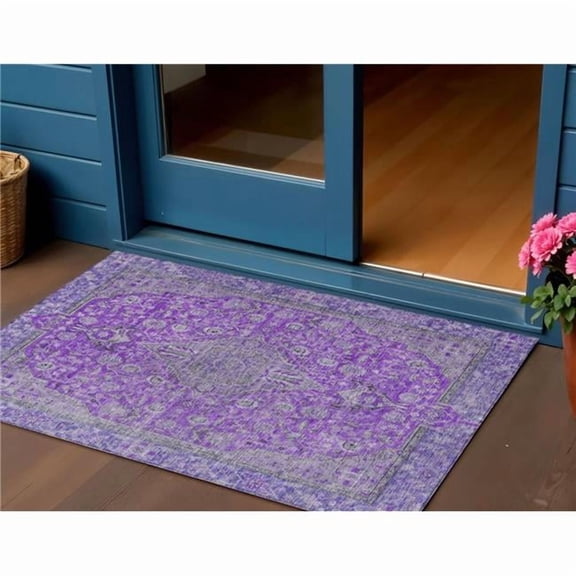 HomeRoots 616292 3 x 5 ft. Purple & Gray Medallion Washable Indoor & Outdoor Rectangle Area Rug