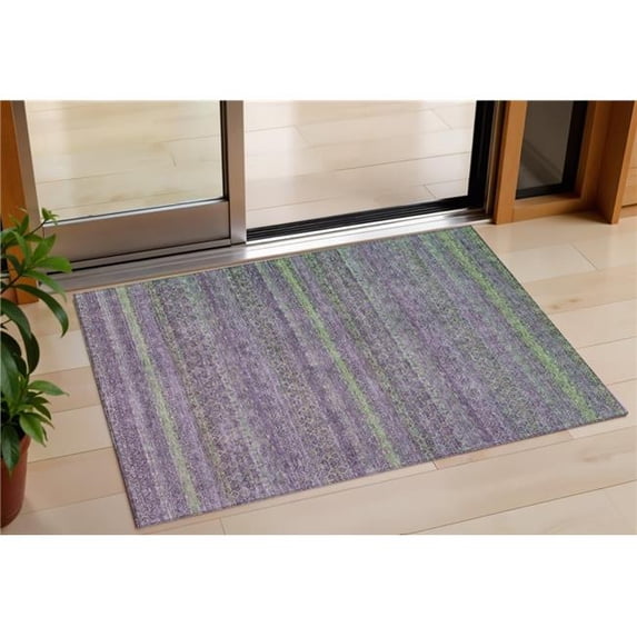 HomeRoots 631725 3 x 5 ft. Purple & Lime Green Striped Washable Indoor & Outdoor Rectangle Area Rug