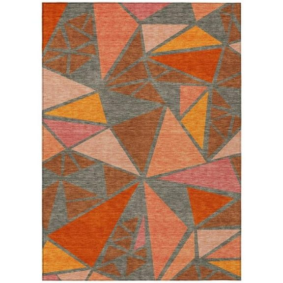 HomeRoots 600390 3 x 5 ft. Rust, Gray & Pink Geometric Washable Indoor & Outdoor Rectangle Area Rug