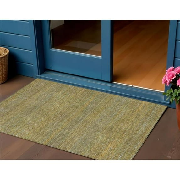 HomeRoots 615632 3 x 5 ft. Sage & Gold Striped Washable Indoor & Outdoor Rectangle Area Rug
