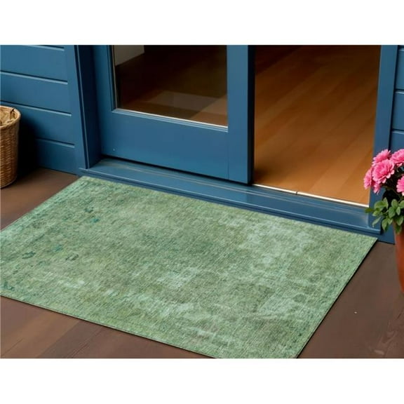 HomeRoots 615506 3 x 5 ft. Sage & Mint Green Abstract Washable Indoor & Outdoor Rectangle Area Rug