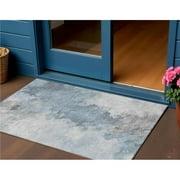 HomeRoots 617419 3 x 5 ft. Sky Blue Gray & Ivory Abstract Washable Indoor & Outdoor Rectangle Area Rug