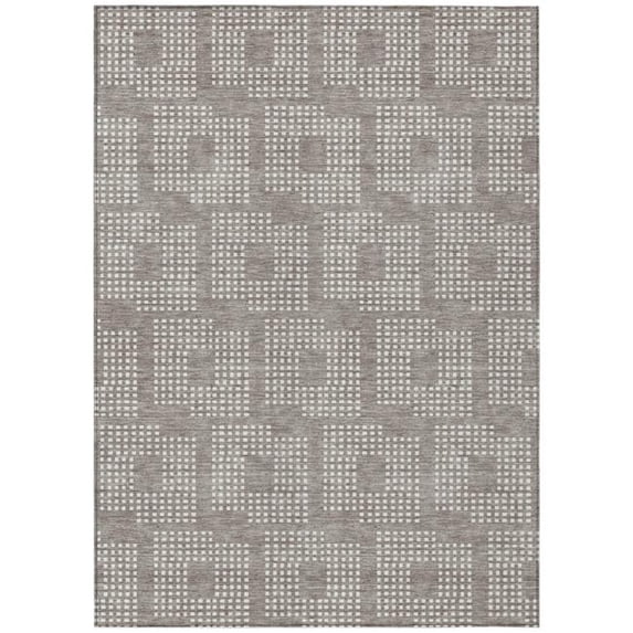 HomeRoots 592581 3 x 5 ft. Taupe & Ivory Geometric Washable Indoor & Outdoor Rectangle Area Rug