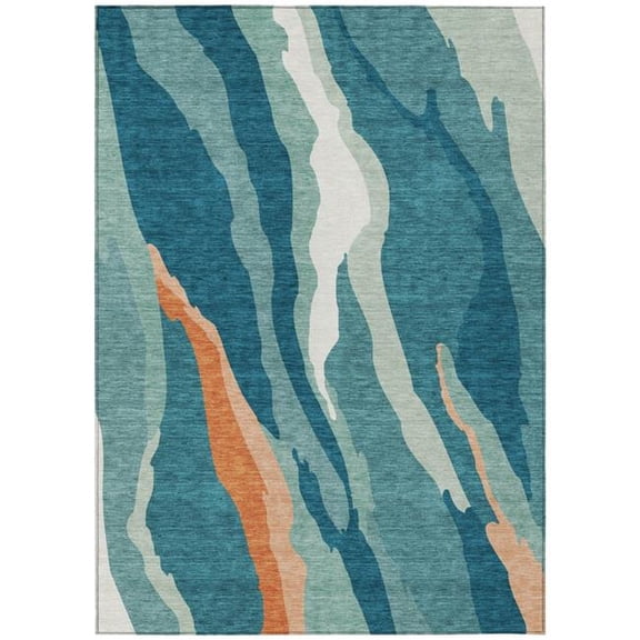 HomeRoots 601008 3 x 5 ft. Teal Blue, Copper & Ivory Abstract Washable Indoor & Outdoor Rectangle Area Rug