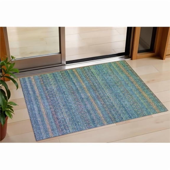 HomeRoots 631731 3 x 5 ft. Teal Blue & Copper Striped Washable Indoor & Outdoor Rectangle Area Rug