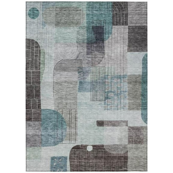 HomeRoots 604384 3 x 5 ft. Teal Blue, Gray & Charcoal Abstract Washable Indoor & Outdoor Rectangle Area Rug