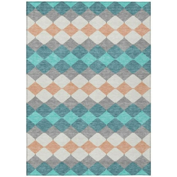 HomeRoots 597926 3 x 5 ft. Teal Blue, Gray & Copper Geometric Washable Indoor & Outdoor Rectangle Area Rug