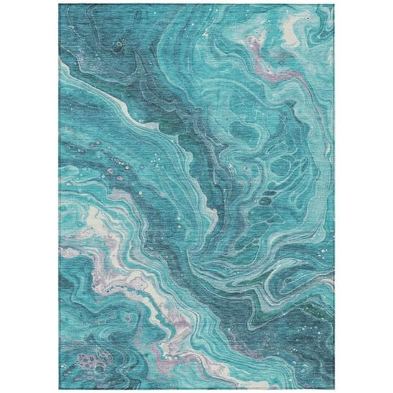 HomeRoots 618208 3 x 5 ft. Teal Blue, Gray & Ivory Abstract Washable Indoor & Outdoor Rectangle Area Rug