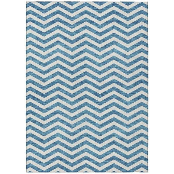 HomeRoots 595355 3 x 5 ft. Teal Blue & Ivory Chevron Washable Indoor & Outdoor Rectangle Area Rug