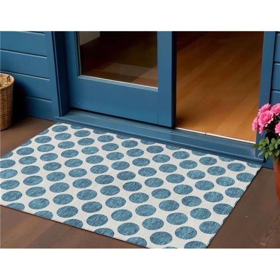 HomeRoots 614941 3 x 5 ft. Teal Blue & Ivory Polka Dot Washable Indoor & Outdoor Rectangle Area Rug