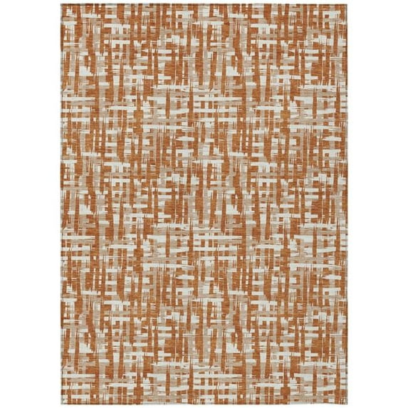 HomeRoots 602533 3 x 5 ft. Terra Cotta, Tan & Ivory Abstract Washable Indoor & Outdoor Rectangle Area Rug