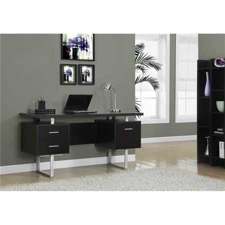 HomeRoots 30.25 in. Particle Board & Silver Metal Computer Desk with a Hollow Core