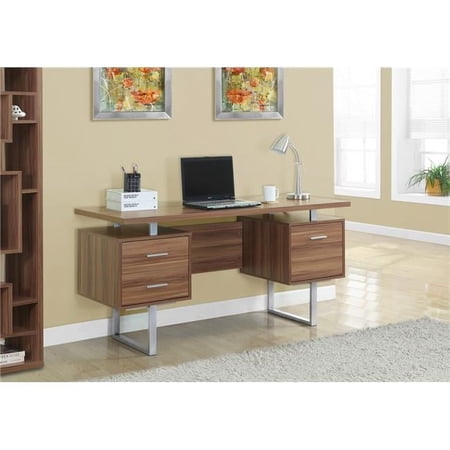 HomeRoots 30.25 in. Walnut Particle Board & Silver Metal Computer Desk with a Hollow Core