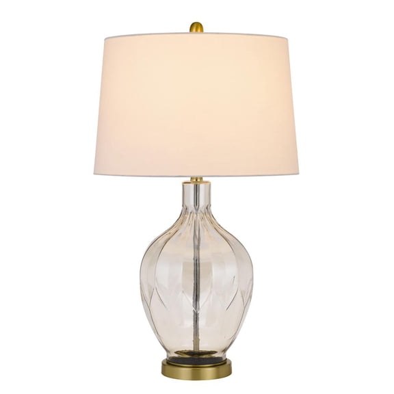 30" Clear Metal Table Lamp With Off White Drum Shade