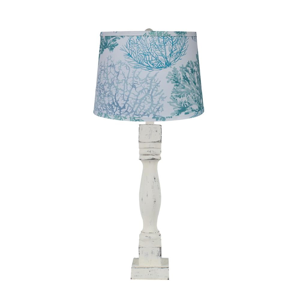Distressed White Table Lamp with Wood Planks in Blue Shade main image 0