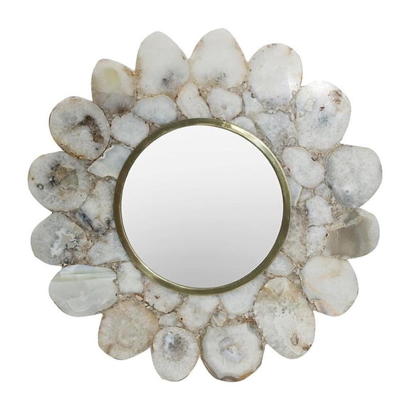 HomeRoots 30" White And Gold Scalloped Stone Framed Accent Mirror