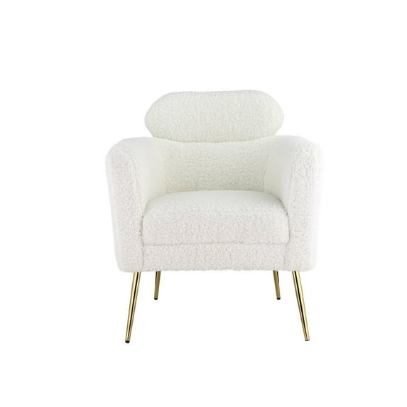 30" White Wool And Brown Barrel Chair