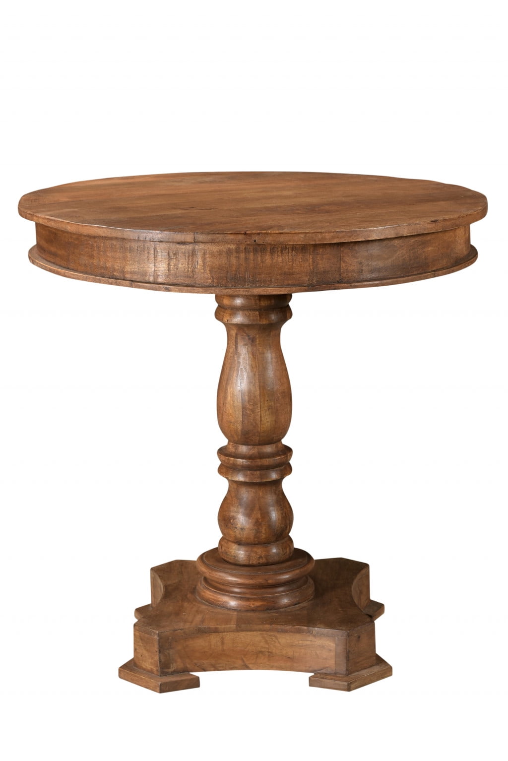 30" Natural Brown Solid Wood Round Pedestal Bistro Dining Table ...