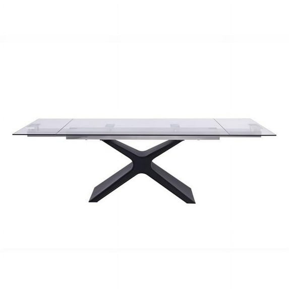 HomeRoots 30 x 63 x 35 in. Glass & Black Extendable Rectangular Dining Table with X Metal Base
